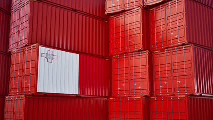 Cargo shipping container with malta flag, shipping and freight transportation of malta concept.