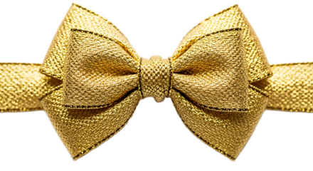 Close up of a shiny golden ribbon tied in a bow with a black background adding to its elegance