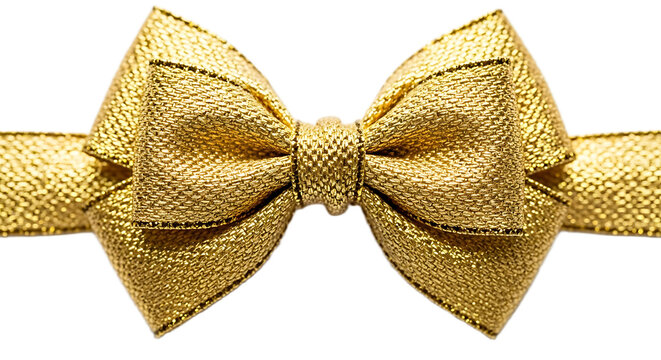 Close up of a shiny golden ribbon tied in a bow with a black background adding to its elegance - Powered by Adobe