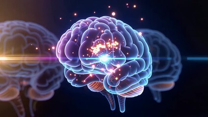 Glowing human brain neural network illustration with synapse sparks and dynamic lighting - Powered by Adobe