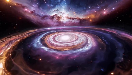 Spiral galaxy vortex swirling cosmic disk with nebula glow and stellar dust - Powered by Adobe
