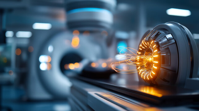 Cancer therapy advanced medical linear accelerator faceless equipment visualization defocused therapeutic oncology background treating patients with radiation modern cancer