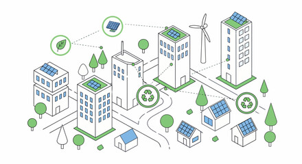 Isometric Vector Cityscape Illustration with Green Energy and Sustainable Infrastructure Concept for Renewable Power Initiatives