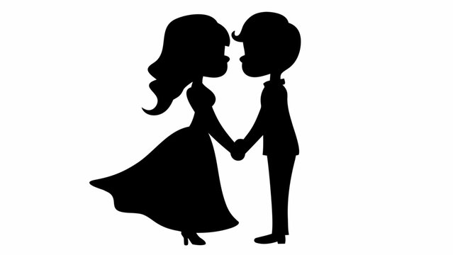 Romantic silhouette of a bride and groom tenderly holding hands, perfect for invitations and announcements