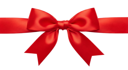 A vibrant red satin ribbon tied in a bow with streamers against a black background in a close up view