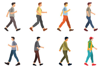 Various Men Walking Illustration Set