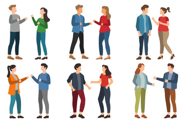Obraz premium Couple Standing and Talking Illustration Set
