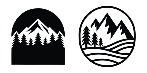 Mountain Forest Minimalist Logo Vector Illustration Set