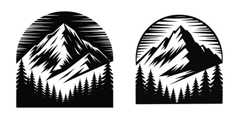 Mountain Forest Pine Trees Vector Logo Set