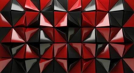 Ruby Red and Black Onyx 3D Geometric Wall. Luxury Background.