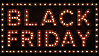 Glowing red neon sign with black friday text on dark background