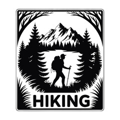 Hiking Trekking Man Forest Mountain Vector Logo