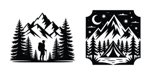 Wilderness camping and hiking adventure vector illustration