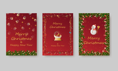 Elegant vector design for Christmas invitation, card, poster, wallpaper. Christmas ball, snow background, festive frame on colored background.