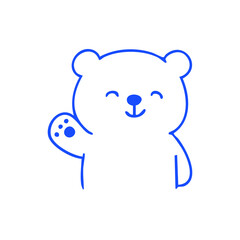 Blue outline of smiling bear waving on white background
