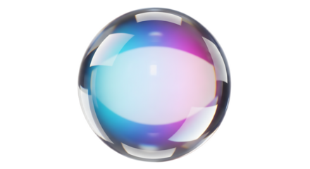 Iridescent sphere with gradient colors and reflections on a black isolated background rendering
