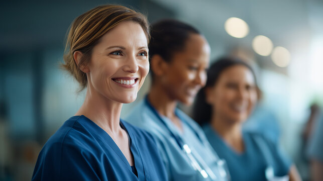 Faceless group of oncology nurses in hospital smiling and collaborating defocused professional medical backdrop background teamwork and dedication focus Oncology Nurses Day