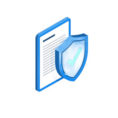 3d icon of document with shield isolated on transparent background, data protection concept design