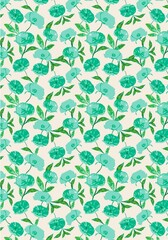Little Flowers blue flowers pattern with green leaves