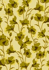 Abstract Waves Flowers light green yellow Print