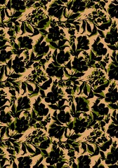 Green Black Abstract floral pattern with leaves