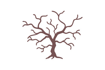 Stylized bare tree silhouette with dark red branches on black background graphic