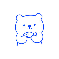 Cute bear with a fish outline, cobalt blue