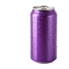 A single purple aluminum beverage can, isolated PNG transparent background