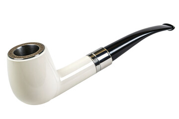 A white smoking pipe, smooth and polished, isolated PNG transparent background