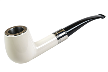 A white smoking pipe, smooth and polished, isolated PNG transparent background