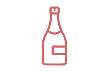 Red outline of a champagne bottle with a label on a black background wine drink