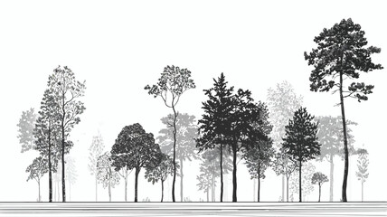 Minimal CAD Tree Line Drawings – Outline Symbols and Graphic Tree Elements for Landscape Design, Vector Illustration Set for Architecture and Planning