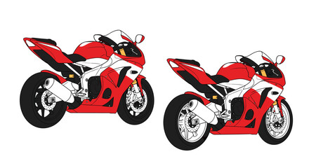 Obraz premium Sleek red and white sport motorcycles showcased side by side in a clean, modern presentation
