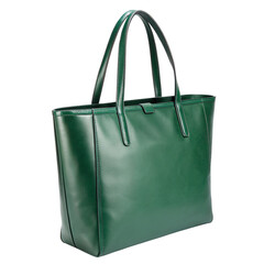Elegant Green Leather Shopping Bag, cutout PNG transparent background
