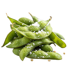 Fresh Organic Sea-Salted Green Edamame, cutout PNG transparent background