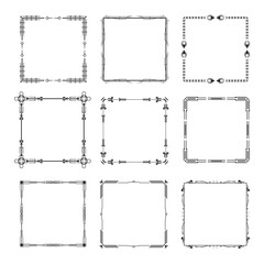 Set Black Simple Line Frame Collection Doodle Square Floral Frame Elements Vector Design Style Sketch Isolated Illustration For Banner