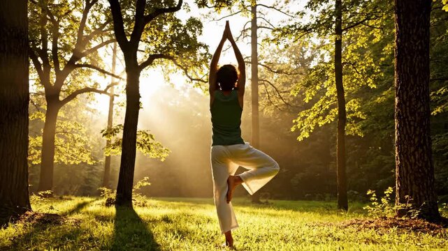 Serene Person Walking into a Sun-Drenched Forest with Golden Light