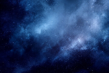 Abstract Cosmic Nebula Concept A deep blue and black stardust background with sparkling stars and ethereal cloud formations, perfect for a digital art concept.