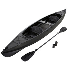 Sleek Black Kayak with Paddles, cutout PNG transparent background