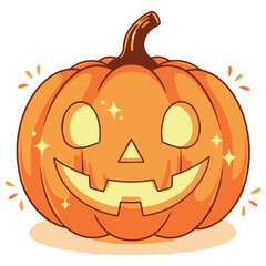 Cute Cartoon Orange Jack-o-Lantern Pumpkin Illustration with Glowing Face