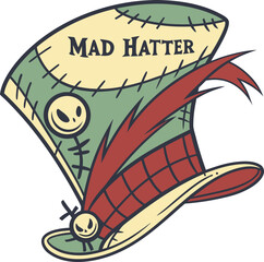 Spooky Mad Hatter hat with skull embellishments and feather costume
