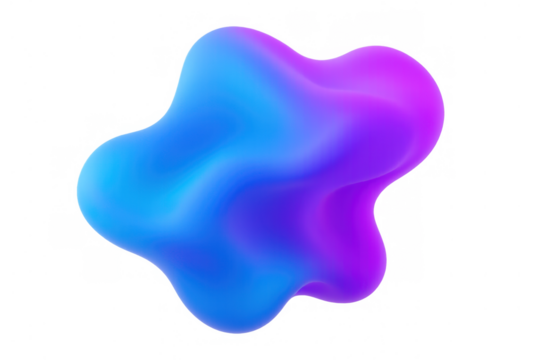 Abstract fluid holographic gradient blob shape floating, adding a vibrant organic flow to designs. Transparent background
