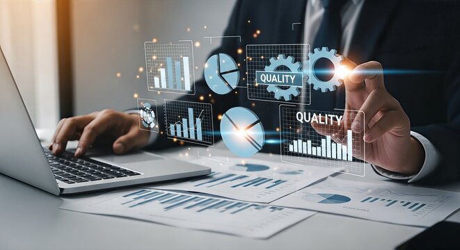 Businessman analyzing data and business intelligence with modern technology