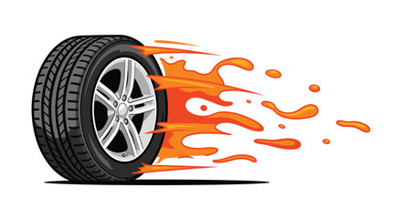 Dynamic car tire streaks forward with fiery motion blur, conveying speed and power for automotive marketing