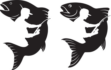 Dynamic Fisherman and Fish Negative Space Logos