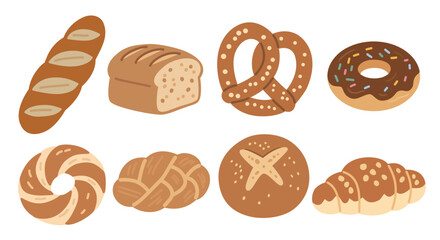 Bread and Pastry Clipart in Flat Style for Bakery Design