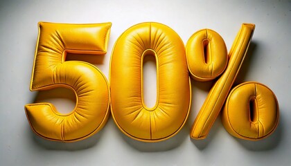 A yellow fifty percent off in balloon style with white background