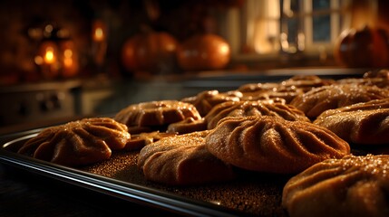 Baking pumpkin cookies kitchen scene