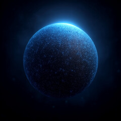 Abstract Glowing Blue Sphere with Cosmic Particles