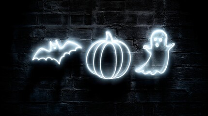 Neon halloween bats ghosts pumpkin art